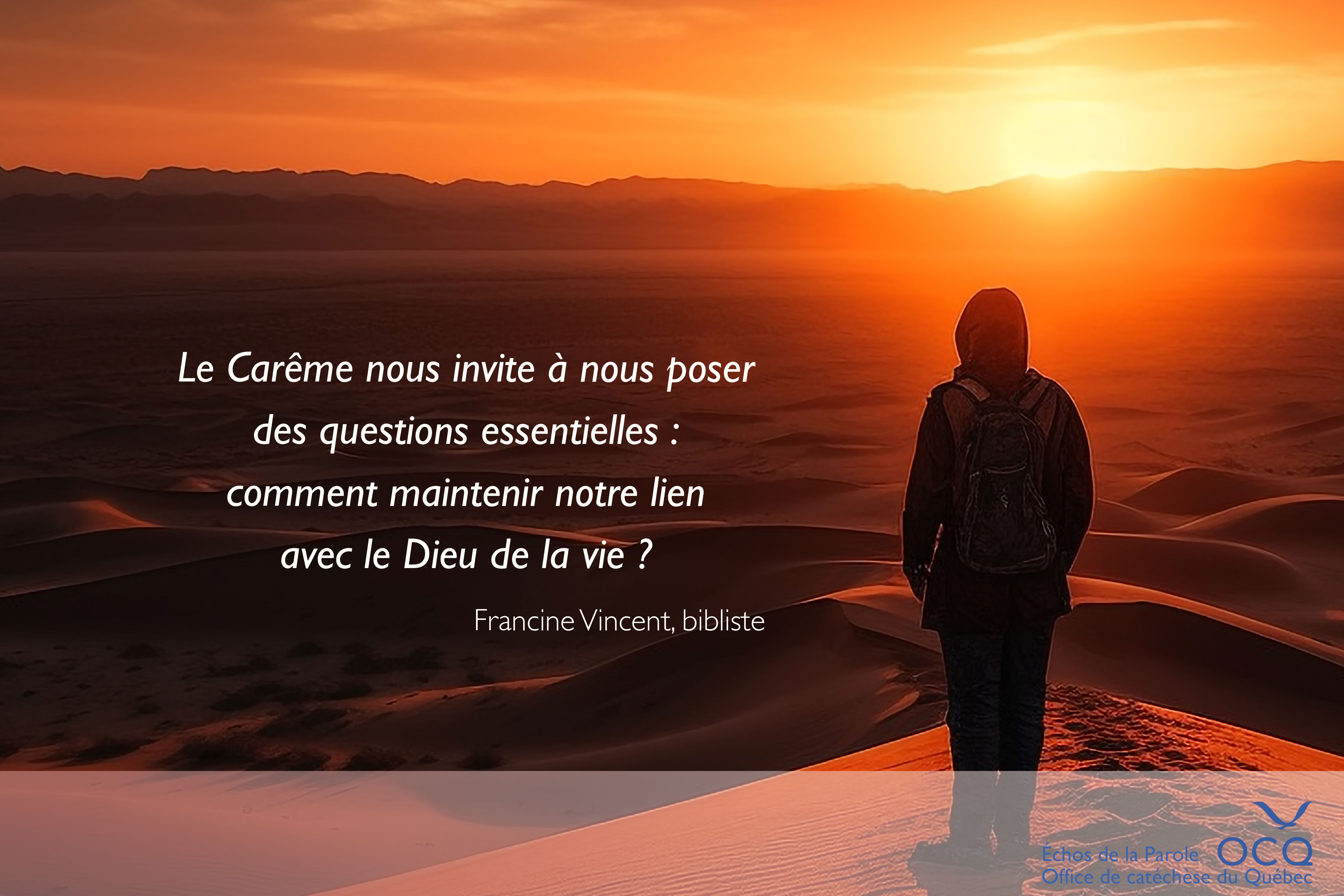 Devant le soleil couchant du désert 